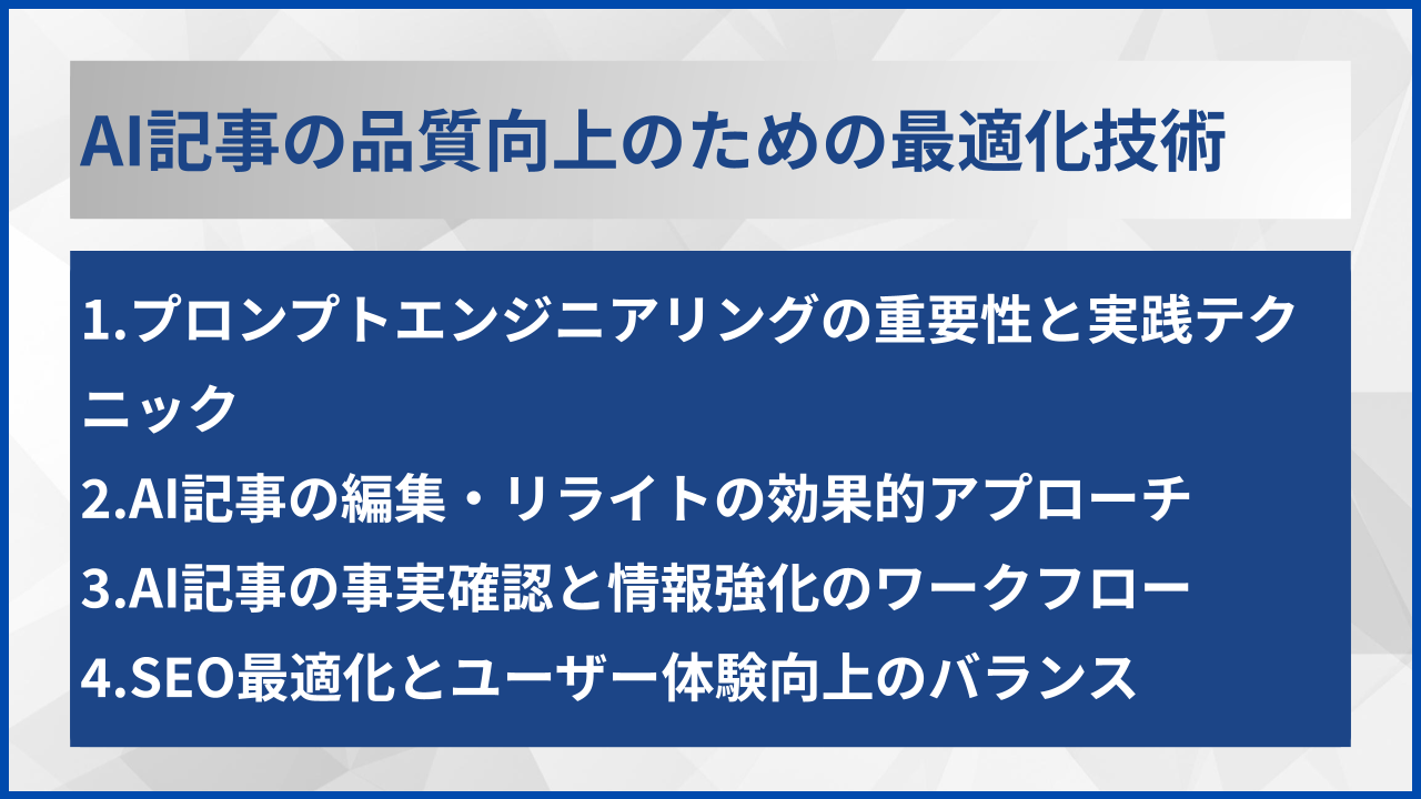 AI記事の品質向上のための最適化技術