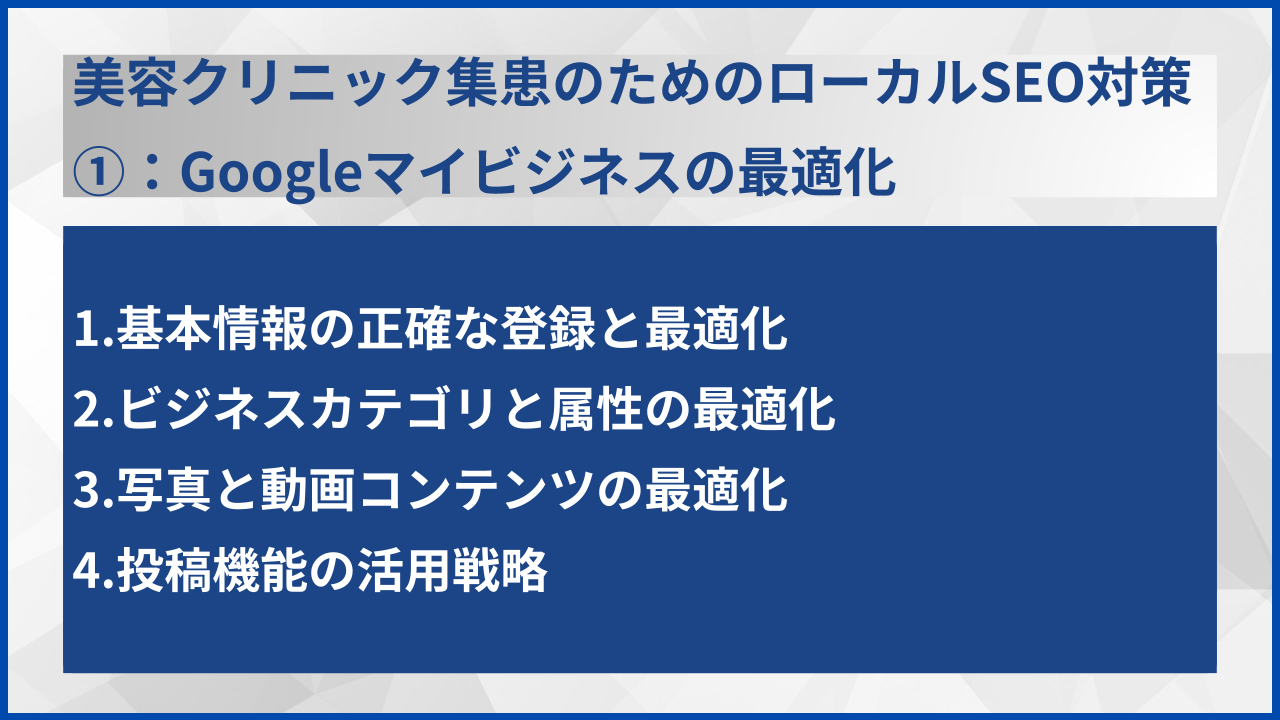 美容クリニック集患のためのローカルSEO対策①：Googleマイビジネスの最適化