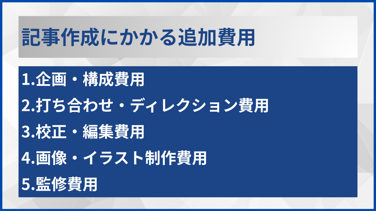 記事作成にかかる追加費用