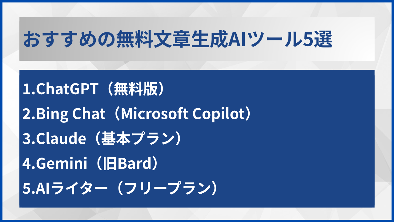おすすめの無料文章生成AIツール5選
