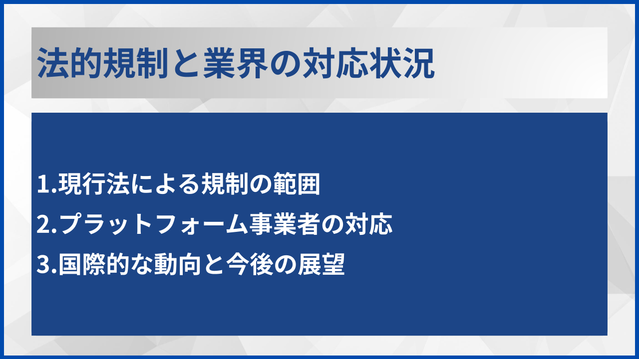 法的規制と業界の対応状況