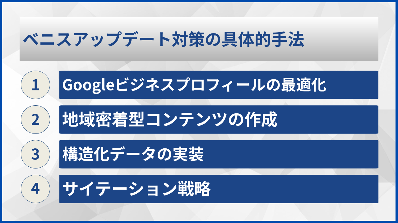 ベニスアップデート対策の具体的手法