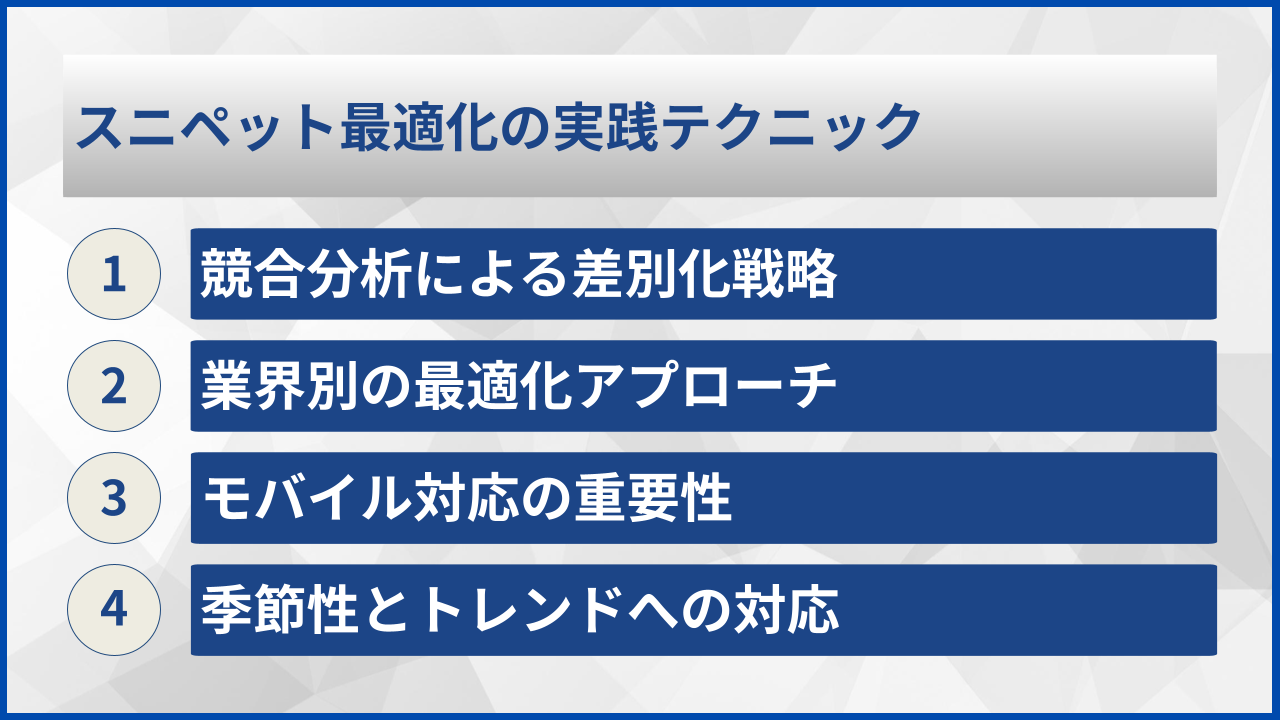 スニペット最適化の実践テクニック