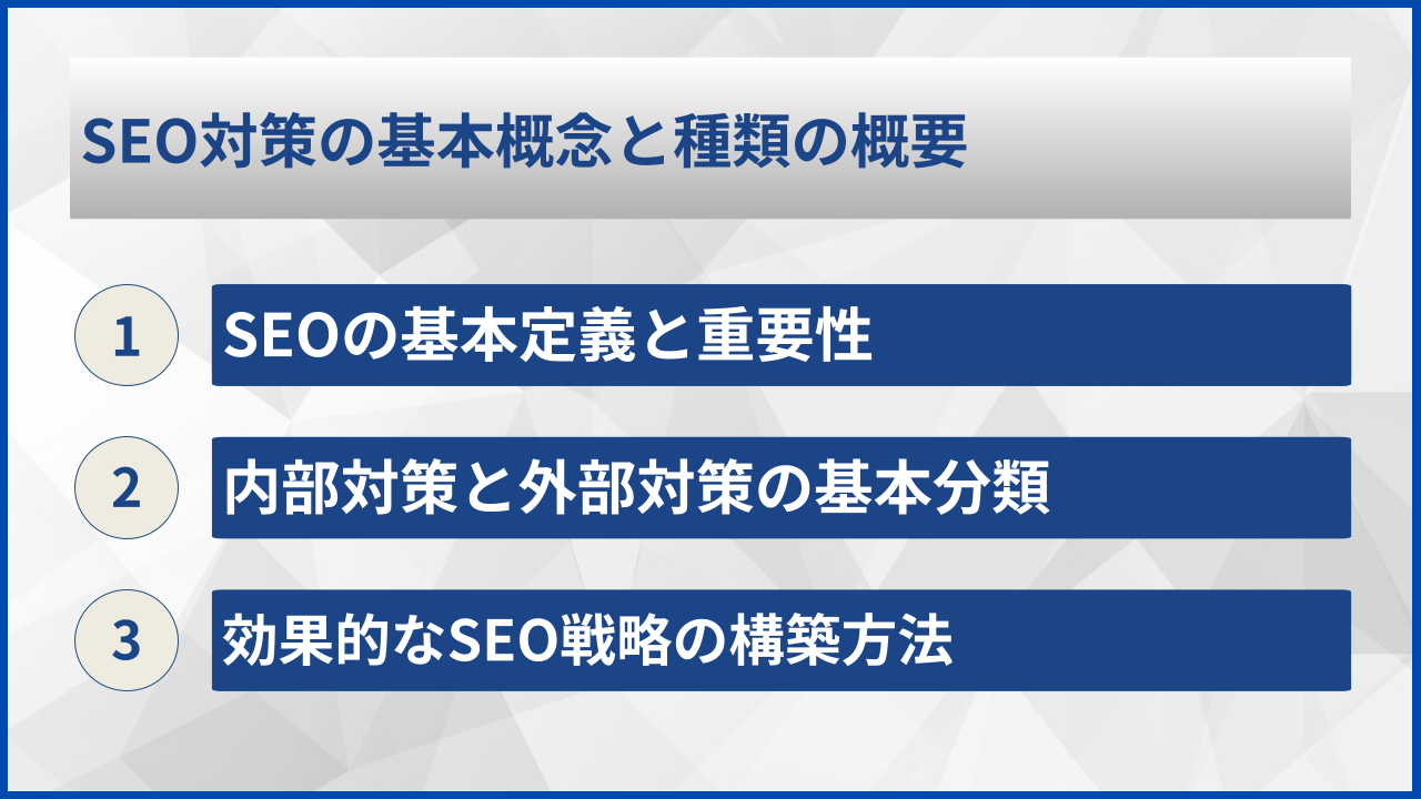 SEO対策の基本概念と種類の概要