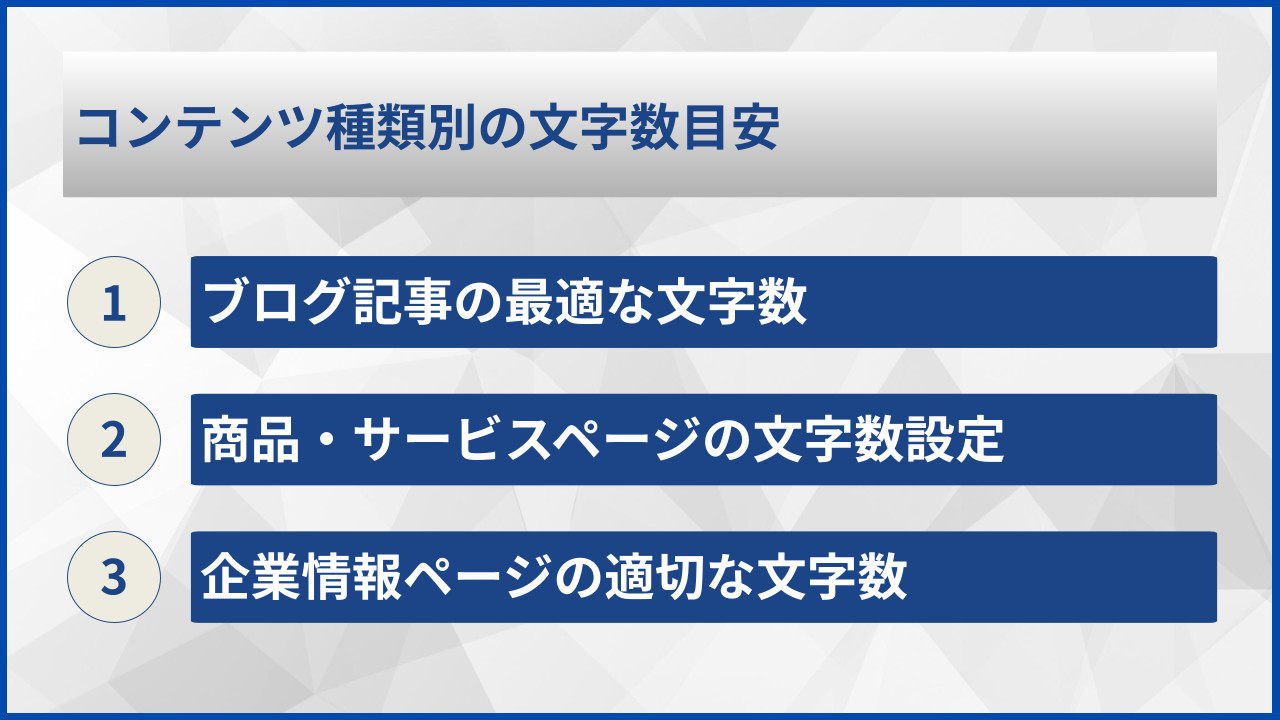 コンテンツ種類別の文字数目安