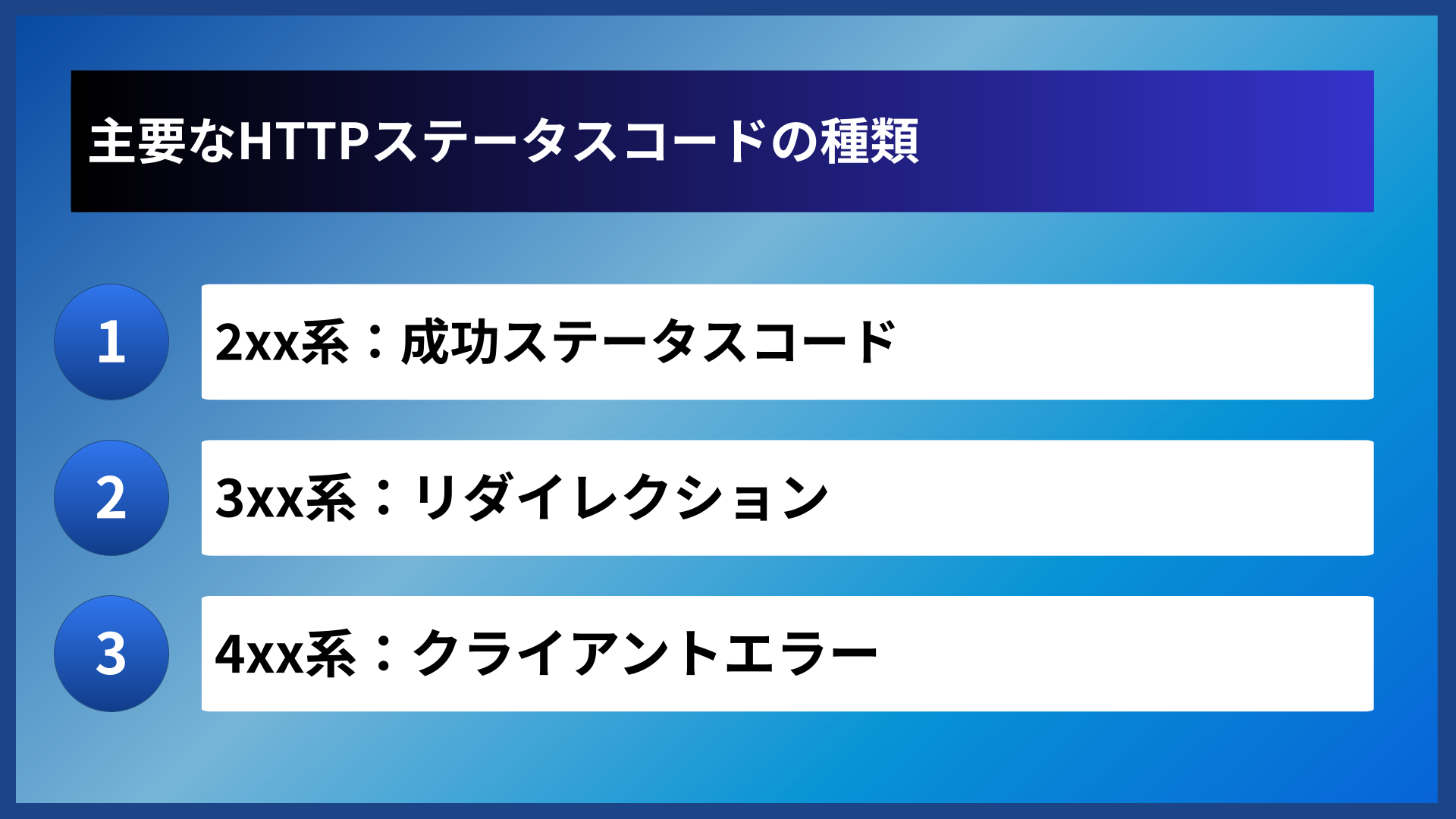 主要なHTTPステータスコードの種類