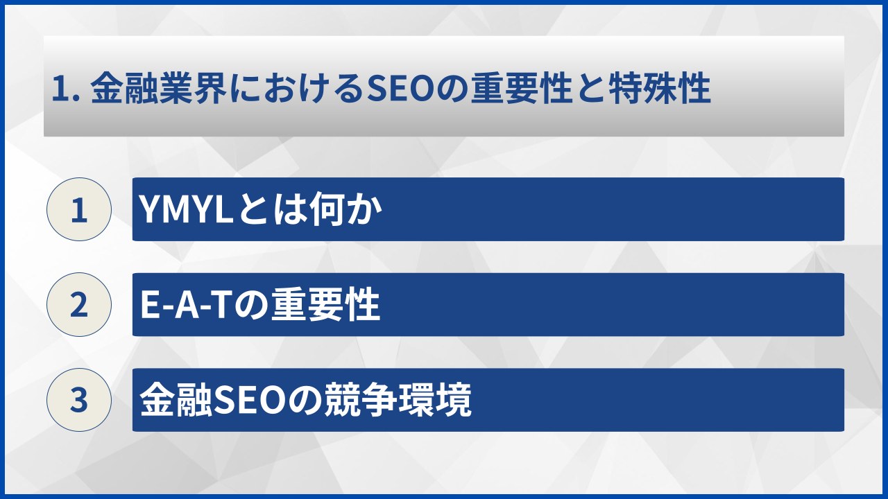 1. 金融業界におけるSEOの重要性と特殊性
