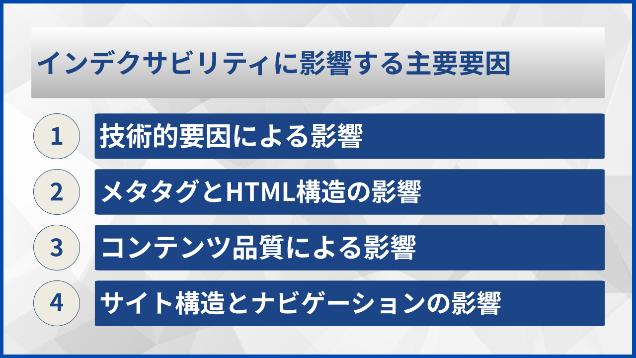 インデクサビリティに影響する主要要因