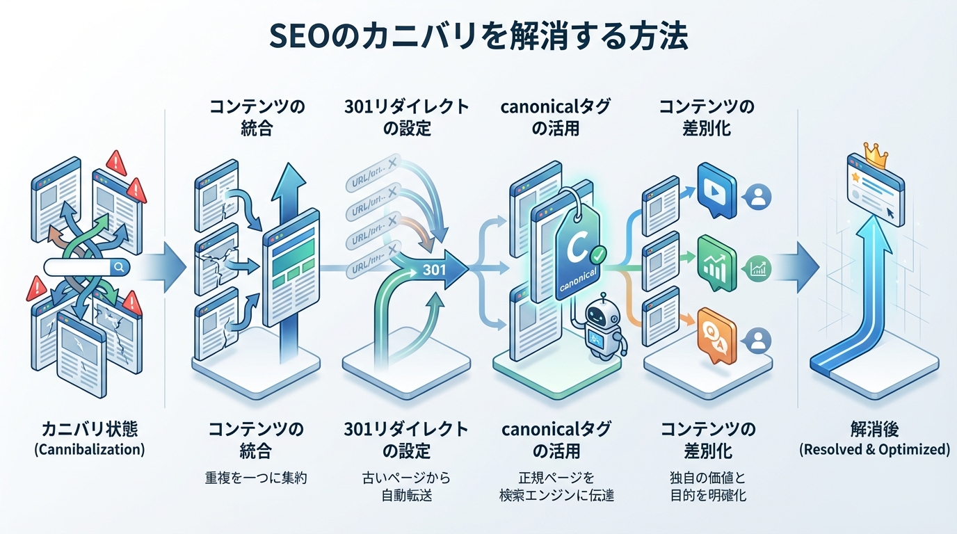 SEOのカニバリを解消する方法