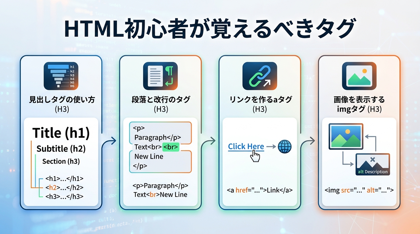 HTML初心者が覚えるべきタグ