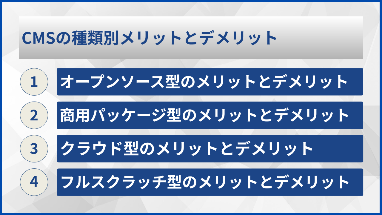 CMSの種類別メリットとデメリット