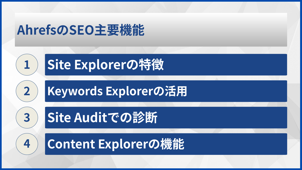 AhrefsのSEO主要機能