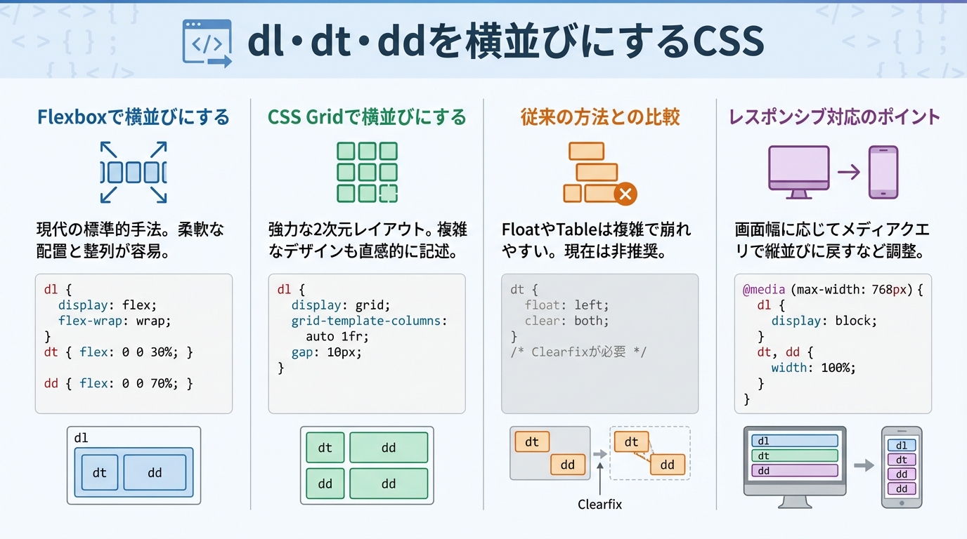 dl・dt・ddを横並びにするCSS