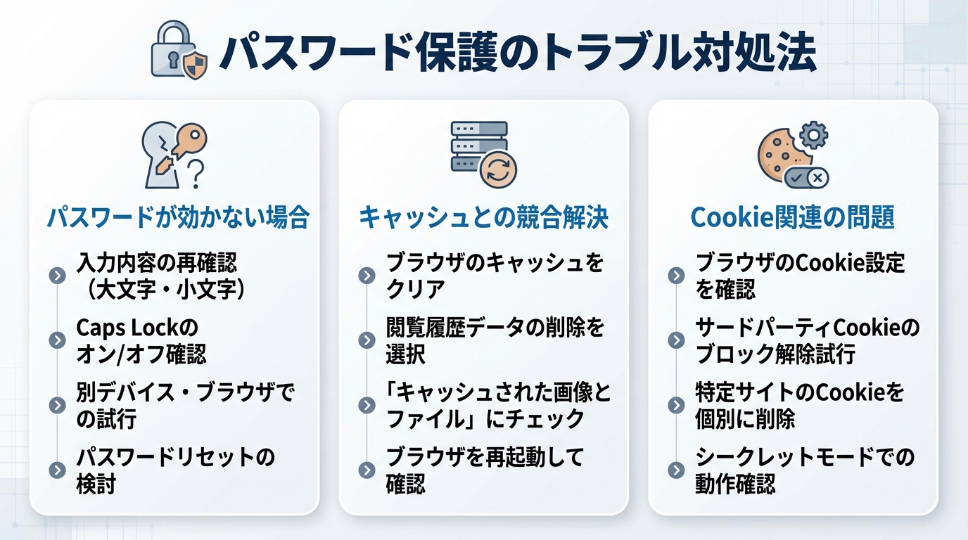 パスワード保護のトラブル対処法