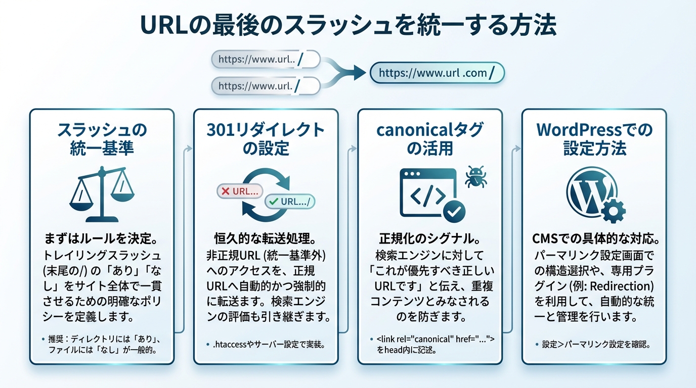 URLの最後のスラッシュを統一する方法