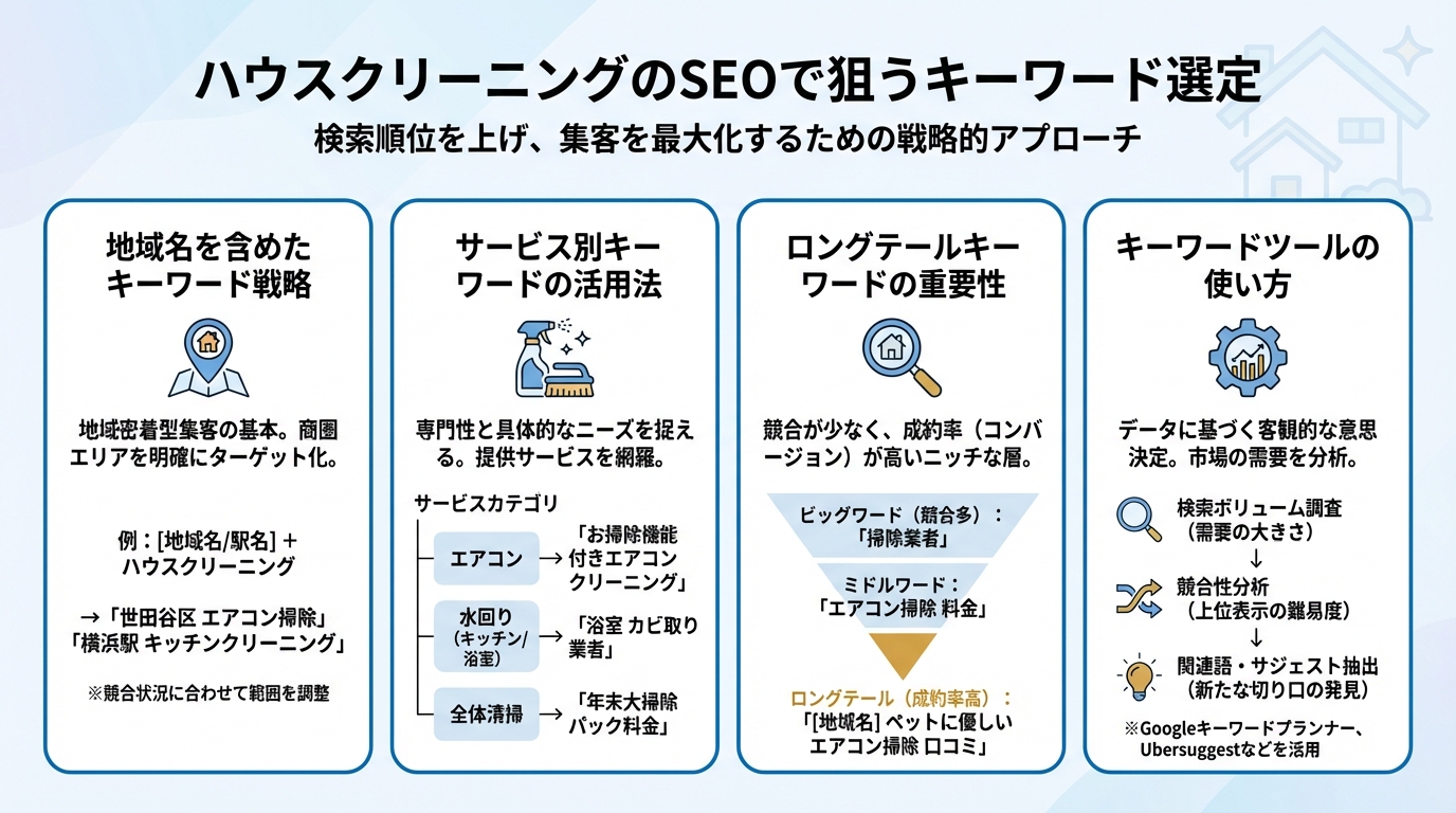 ハウスクリーニングのSEOで狙うキーワード選定