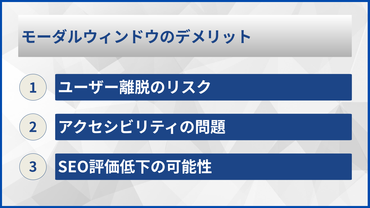 モーダルウィンドウのデメリット