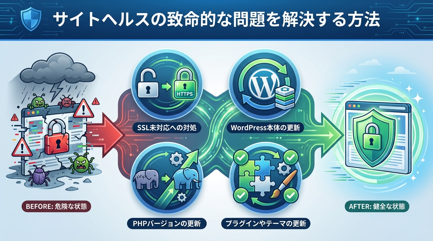 サイトヘルスの致命的な問題を解決する方法