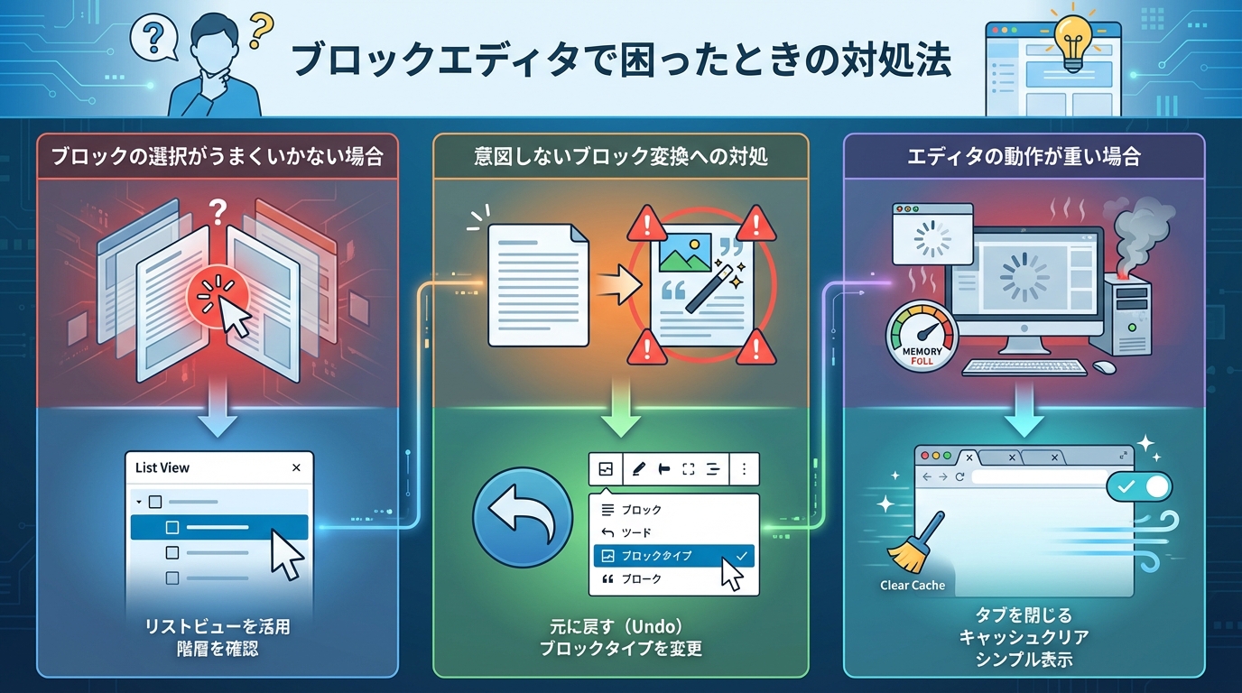 ブロックエディタで困ったときの対処法