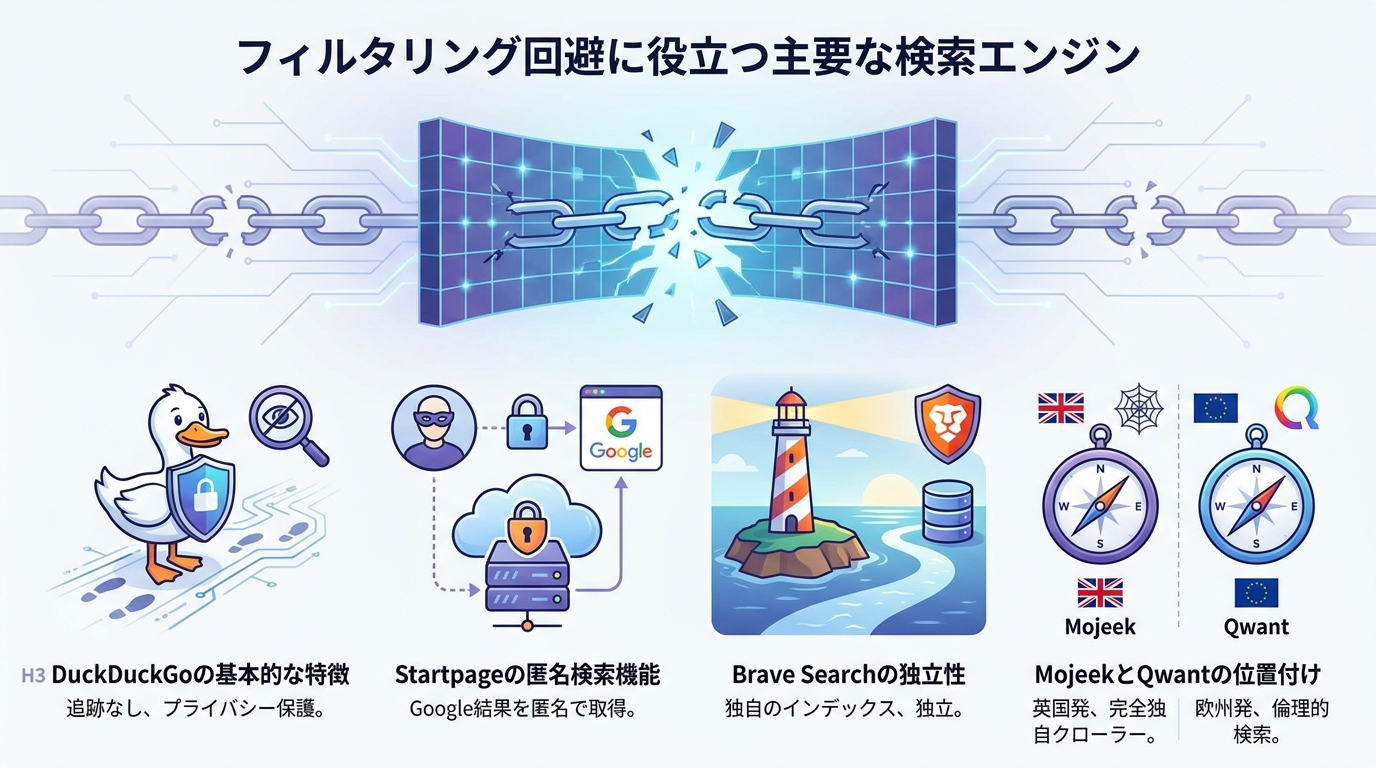 フィルタリング回避に役立つ主要な検索エンジン