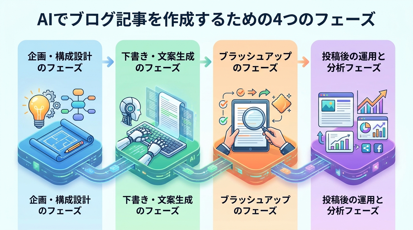 AIでブログ記事を作成するための4つのフェーズ