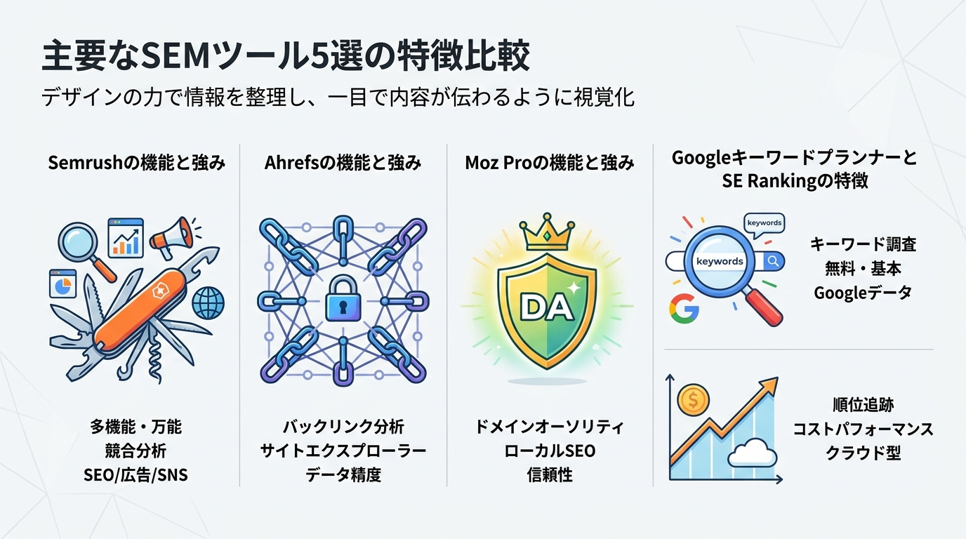 主要なsemツール5選の特徴比較