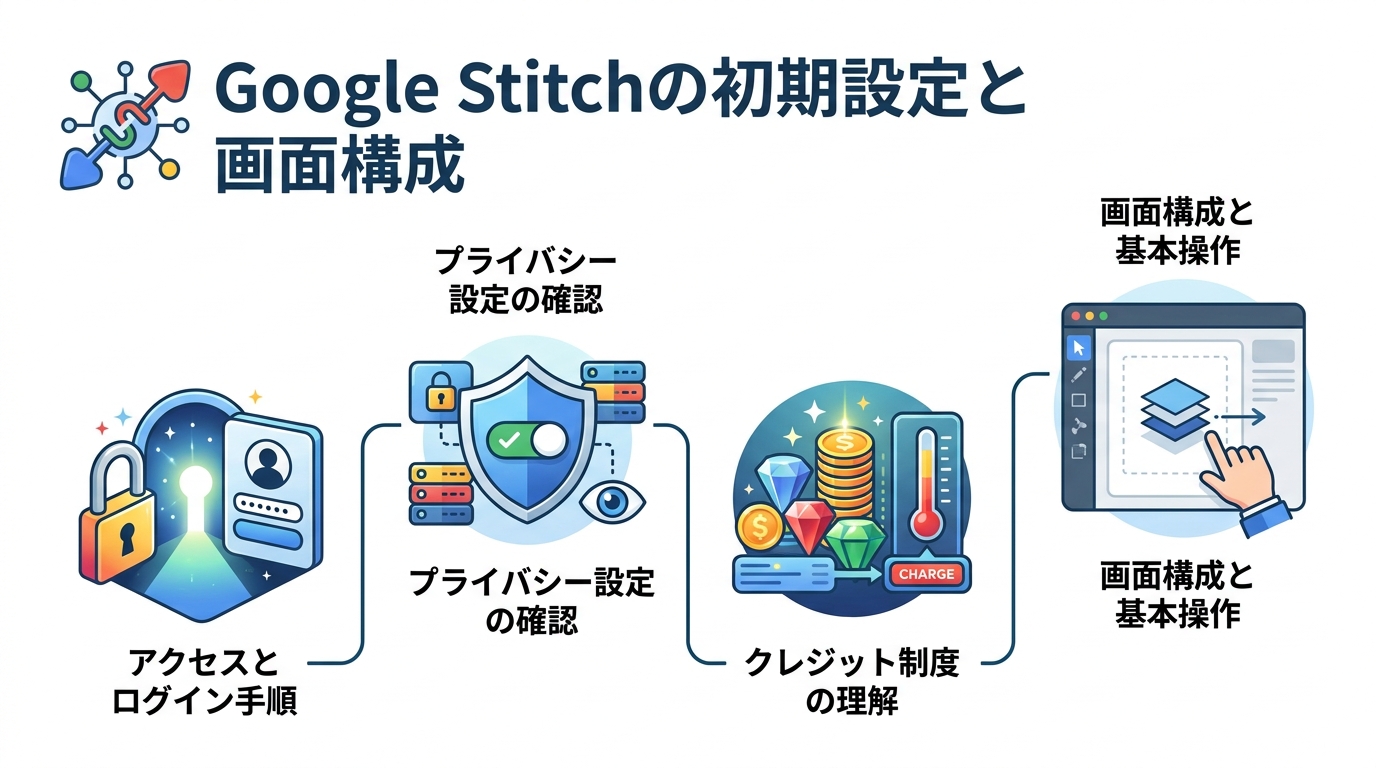 Google Stitchの初期設定と画面構成