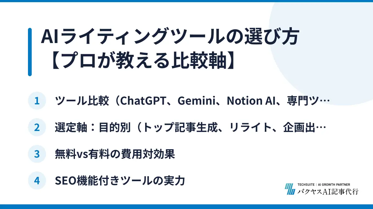 AIライティングツールの選び方【プロが教える比較軸】
