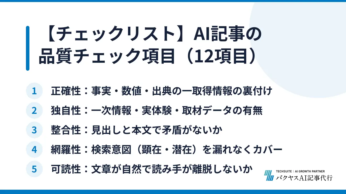 【チェックリスト】AI記事の品質チェック項目（12項目）