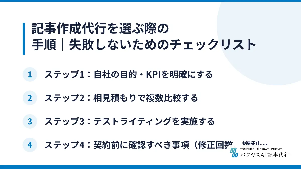 記事作成代行を選ぶ際の手順|失敗しないためのチェックリスト