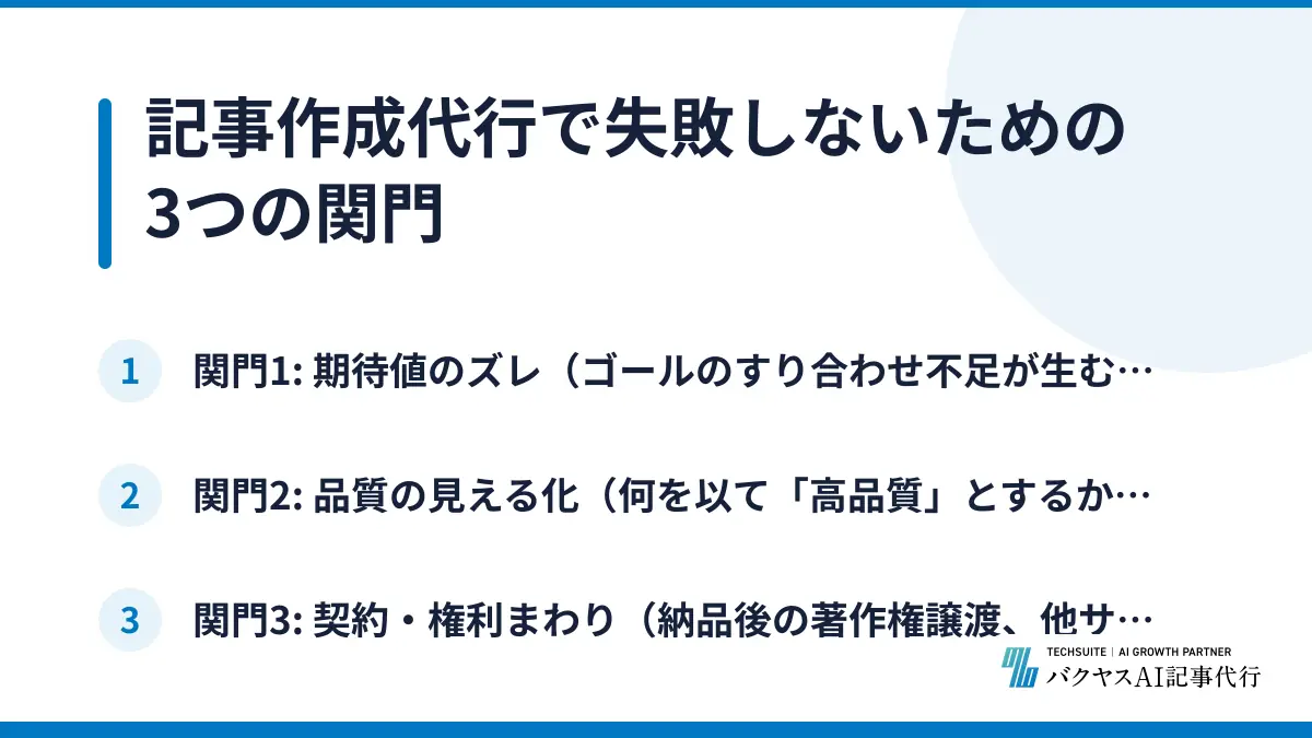 記事作成代行で失敗しないための3つの関門