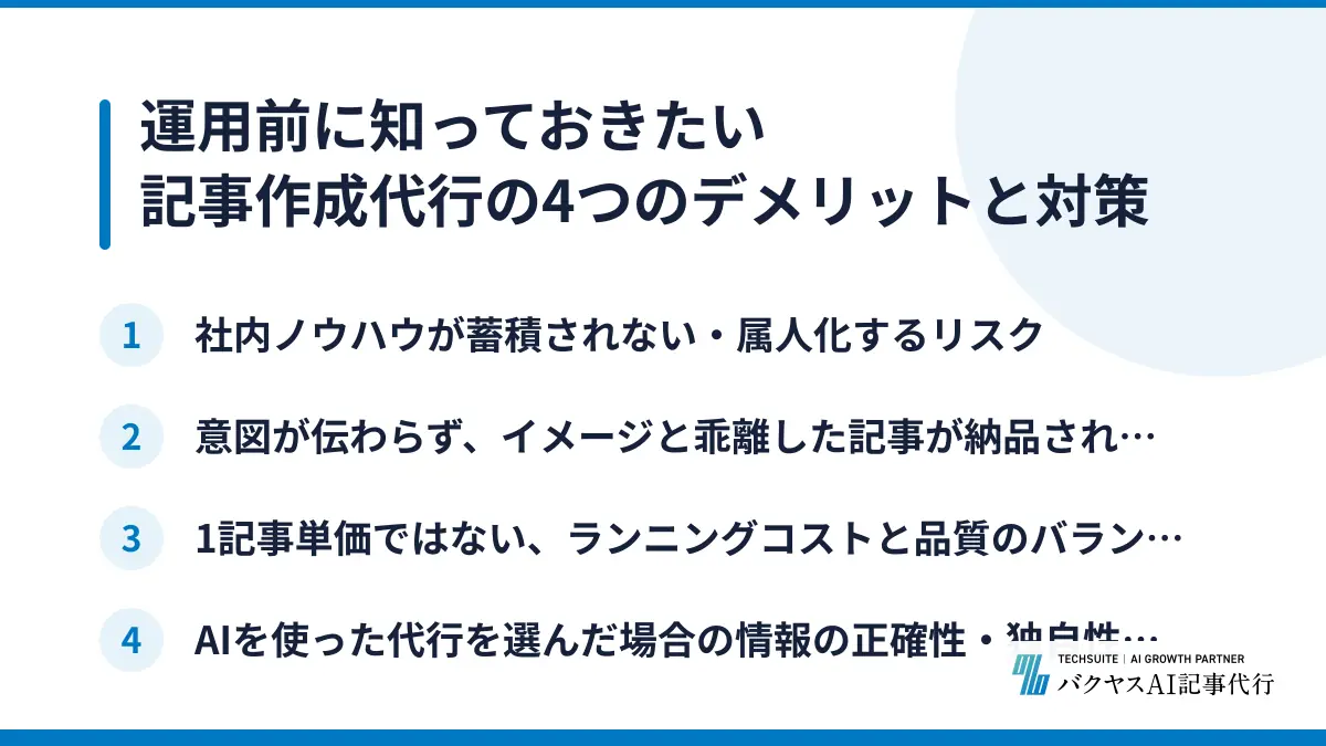 運用前に知っておきたい記事作成代行の4つのデメリットと対策