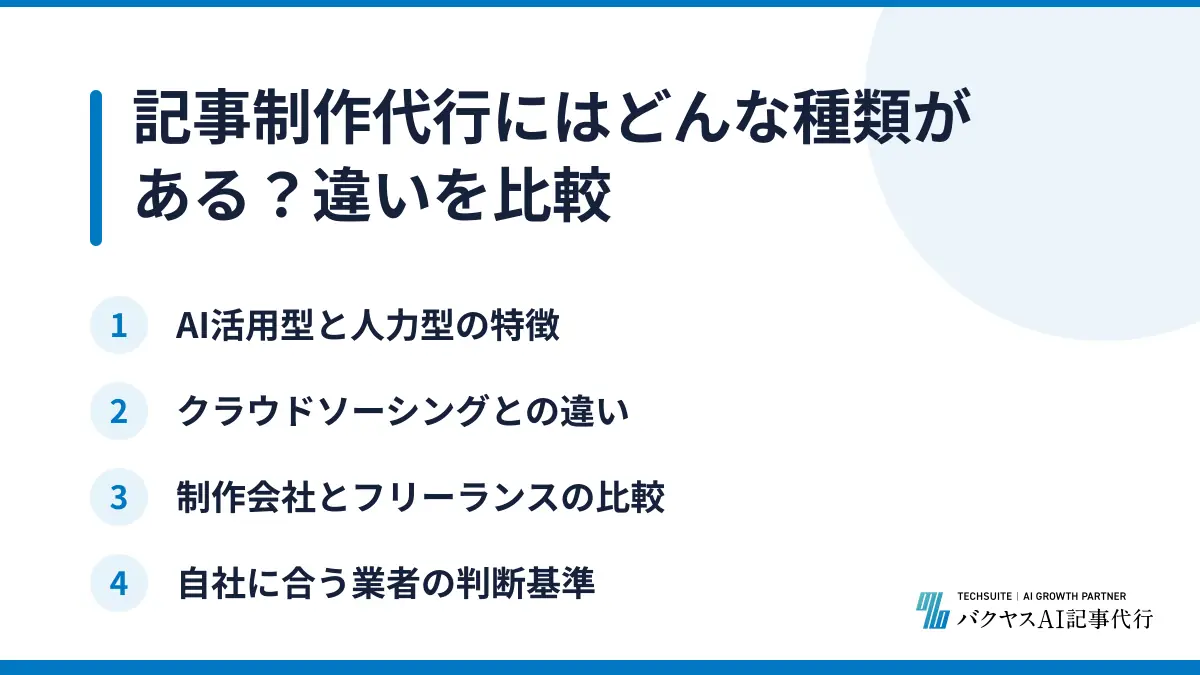 記事制作代行にはどんな種類がある？違いを比較