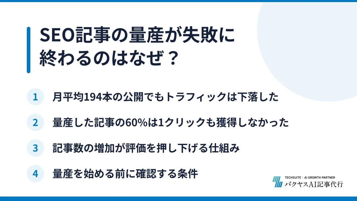 SEO記事の量産が失敗に終わるのはなぜ？
