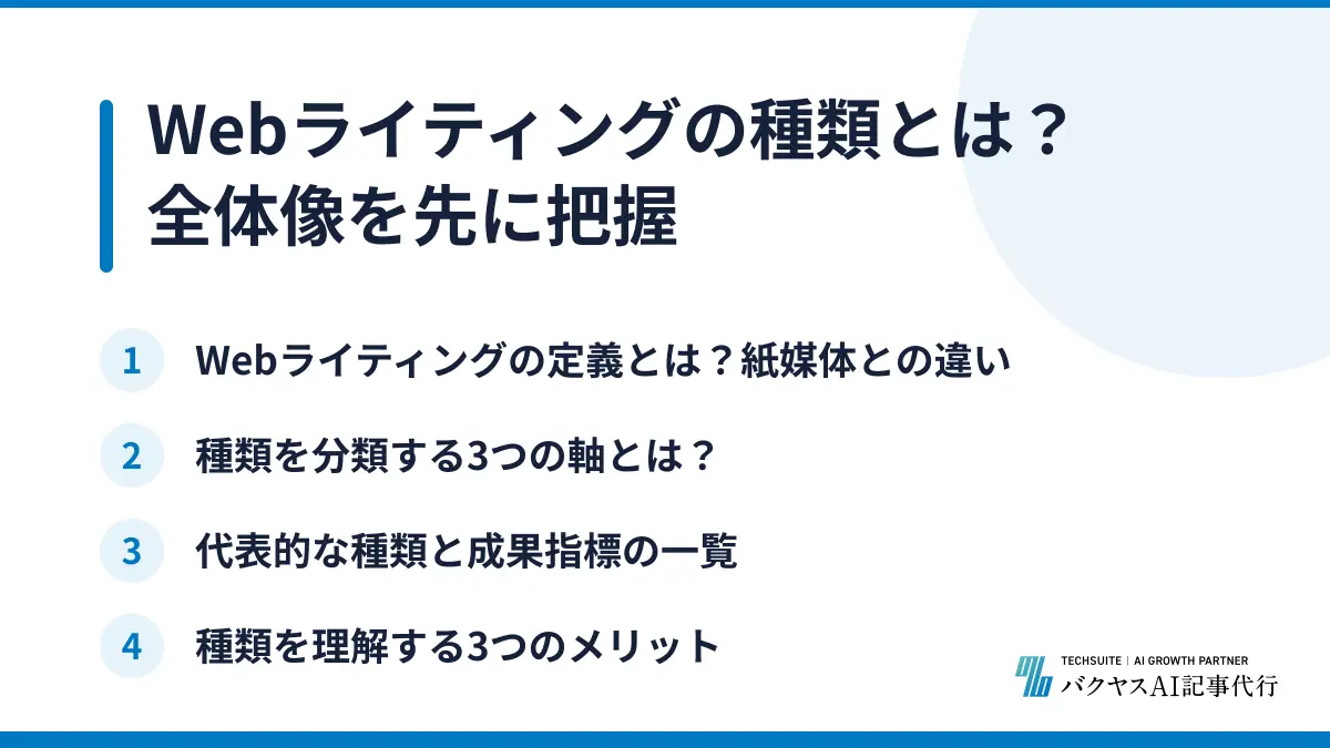 Webライティングの種類とは？全体像を先に把握