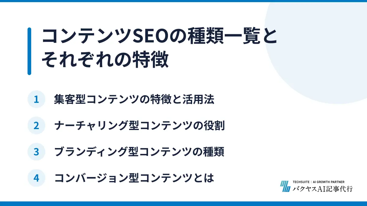 コンテンツSEOの種類一覧とそれぞれの特徴