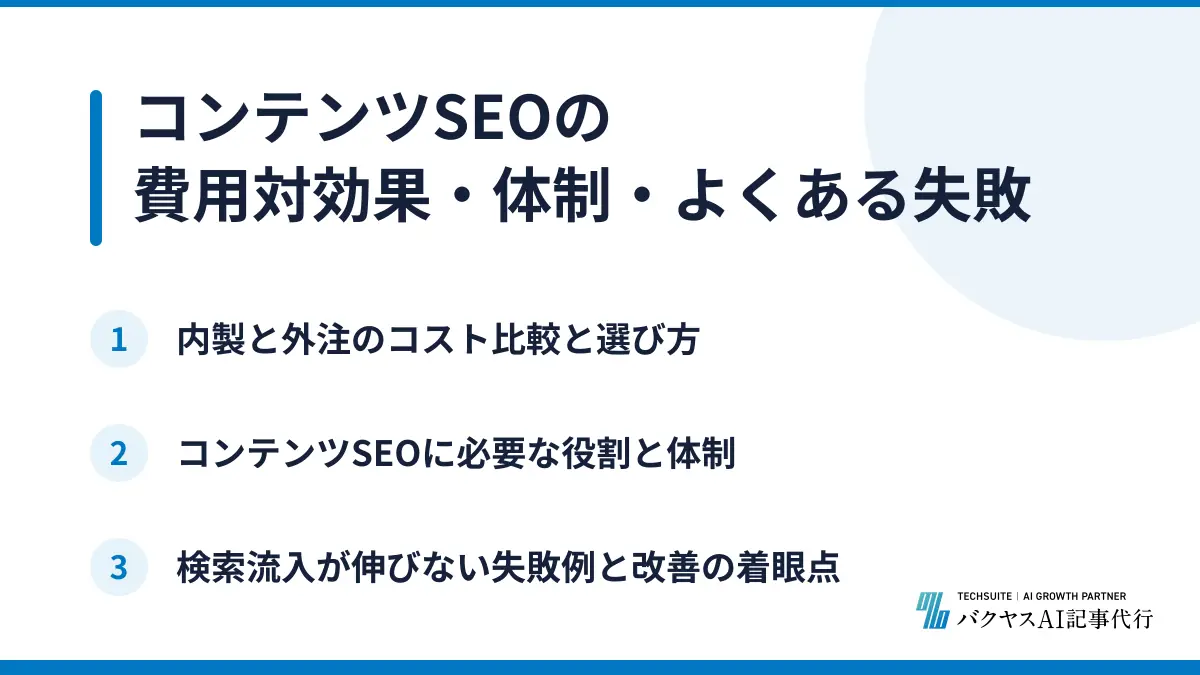 コンテンツSEOの費用対効果・体制・よくある失敗