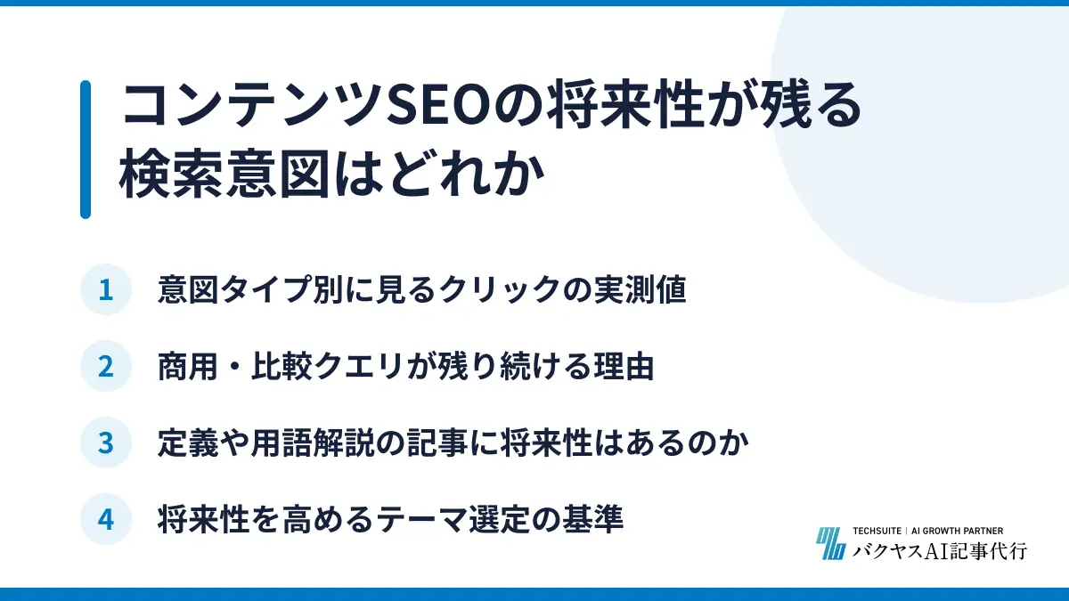 コンテンツSEOの将来性が残る検索意図はどれか