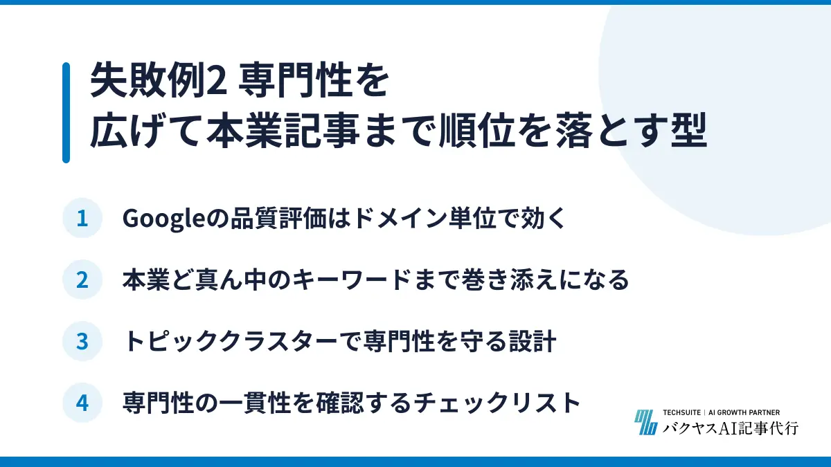 失敗例2 専門性を広げて本業記事まで順位を落とす型