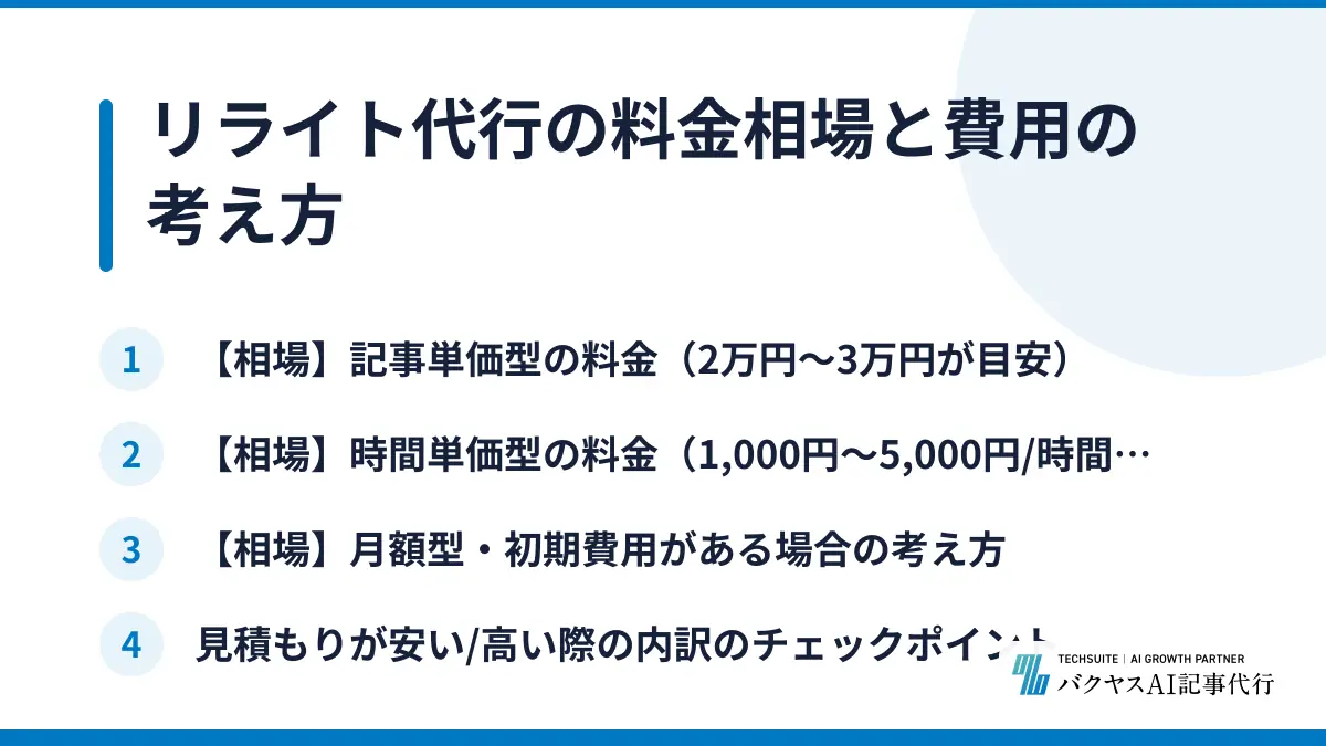 リライト代行の料金相場と費用の考え方