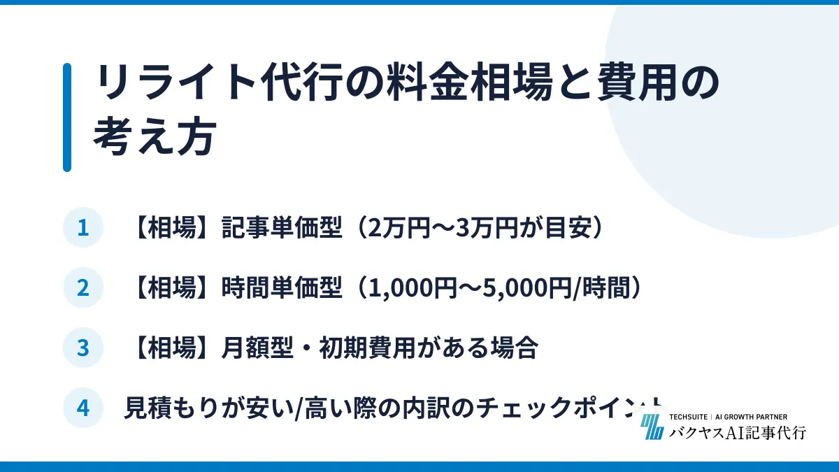 リライト代行の料金相場と費用の考え方