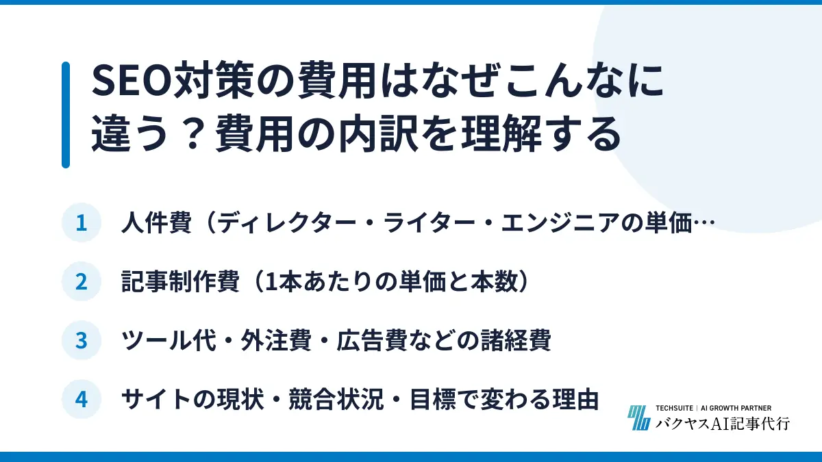 SEO対策の費用はなぜこんなに違う？費用の内訳を理解する