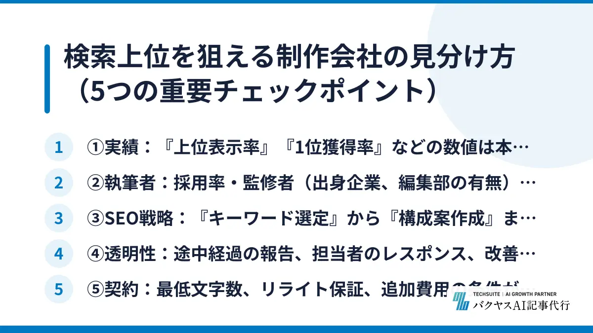 検索上位を狙える制作会社の見分け方（5つの重要チェックポイント）