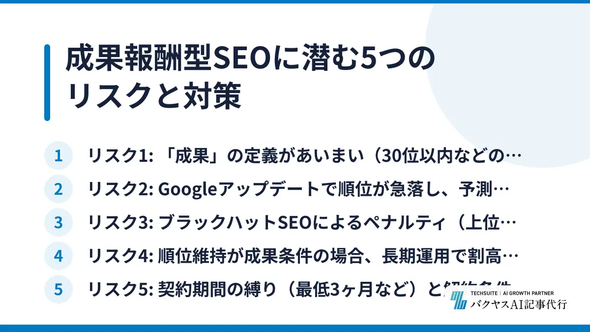 成果報酬型SEOに潜む5つのリスクと対策
