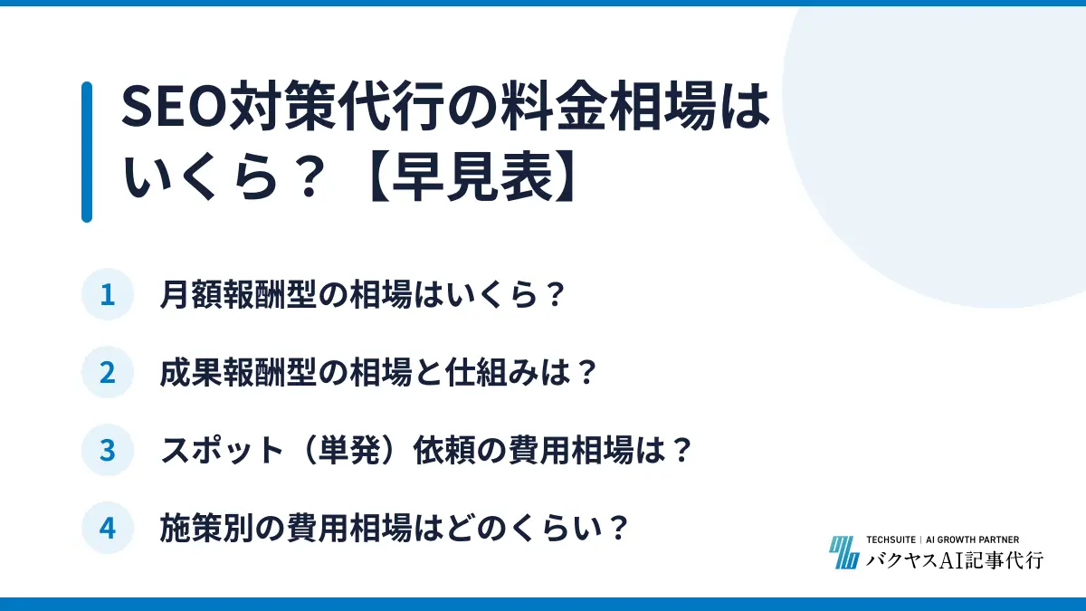 SEO対策代行の料金相場はいくら？【早見表】