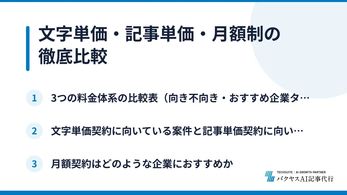 文字単価・記事単価・月額制の徹底比較